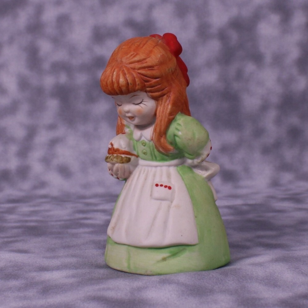 House of Lloyd 1981 Vintage Ceramic Girl Bell Figurine Red Hair Green Dress